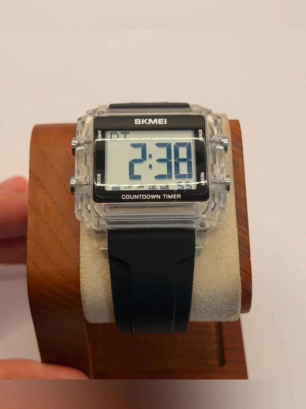 SKMEI Square Watch Transparent Case, New, Silicone Black Band
